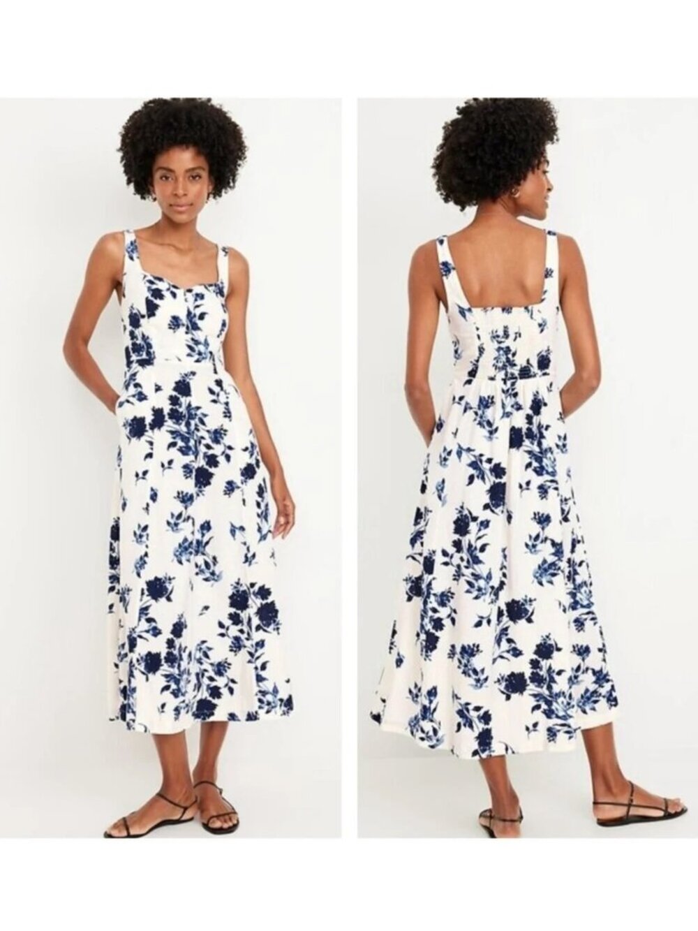 NWT Linen Blend Fit & Flair Dress with Pockets in Floral